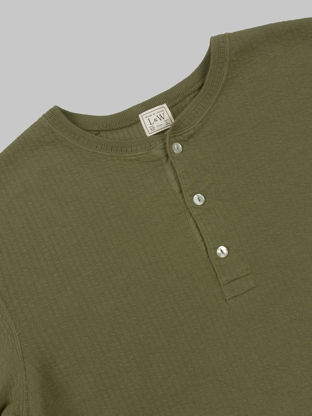 Loop & Weft Double-Faced Jacquard Henley Thermal Shirt in Army Olive