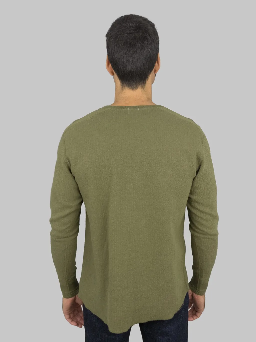 Loop & Weft Double-Faced Jacquard Henley Thermal Shirt in Army Olive