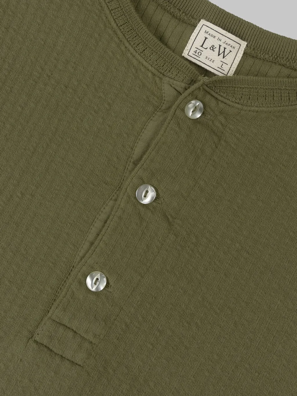 Loop & Weft Double-Faced Jacquard Henley Thermal Shirt in Army Olive