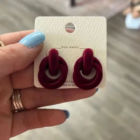 Maroon Velvet Swoop Earrings