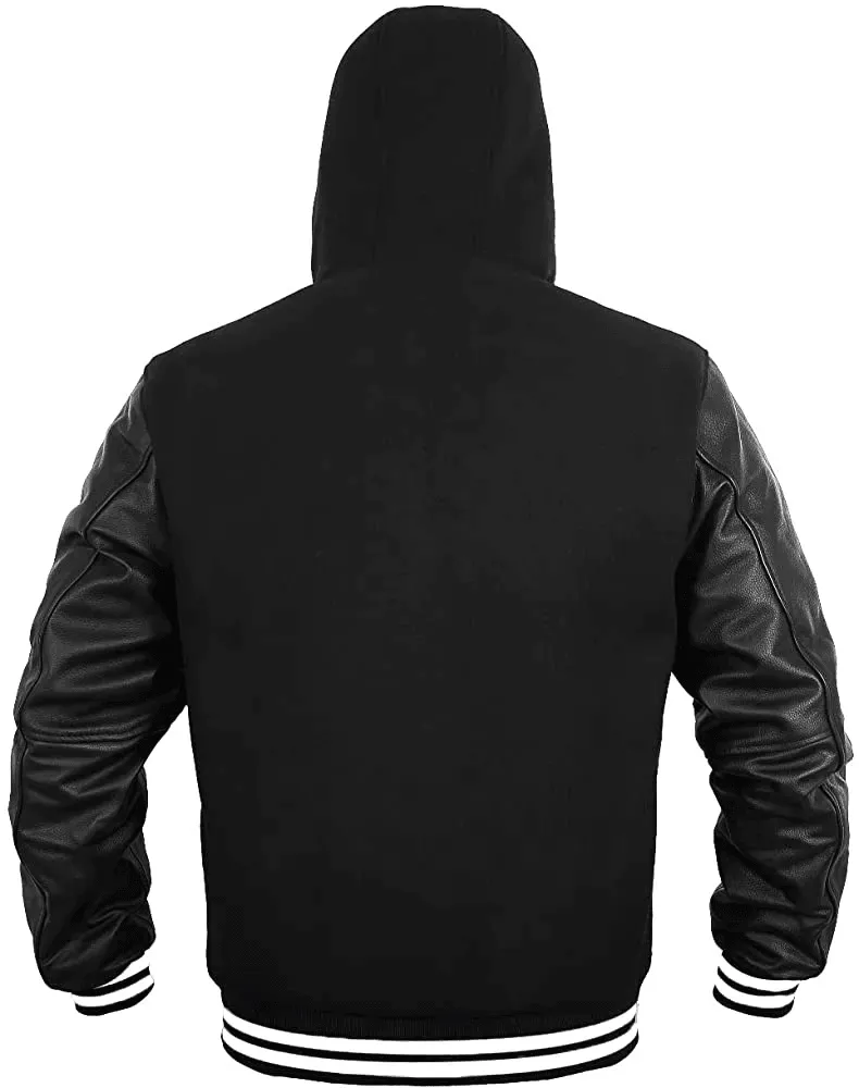 Mens Black Varsity Jacket Leather Sleeves