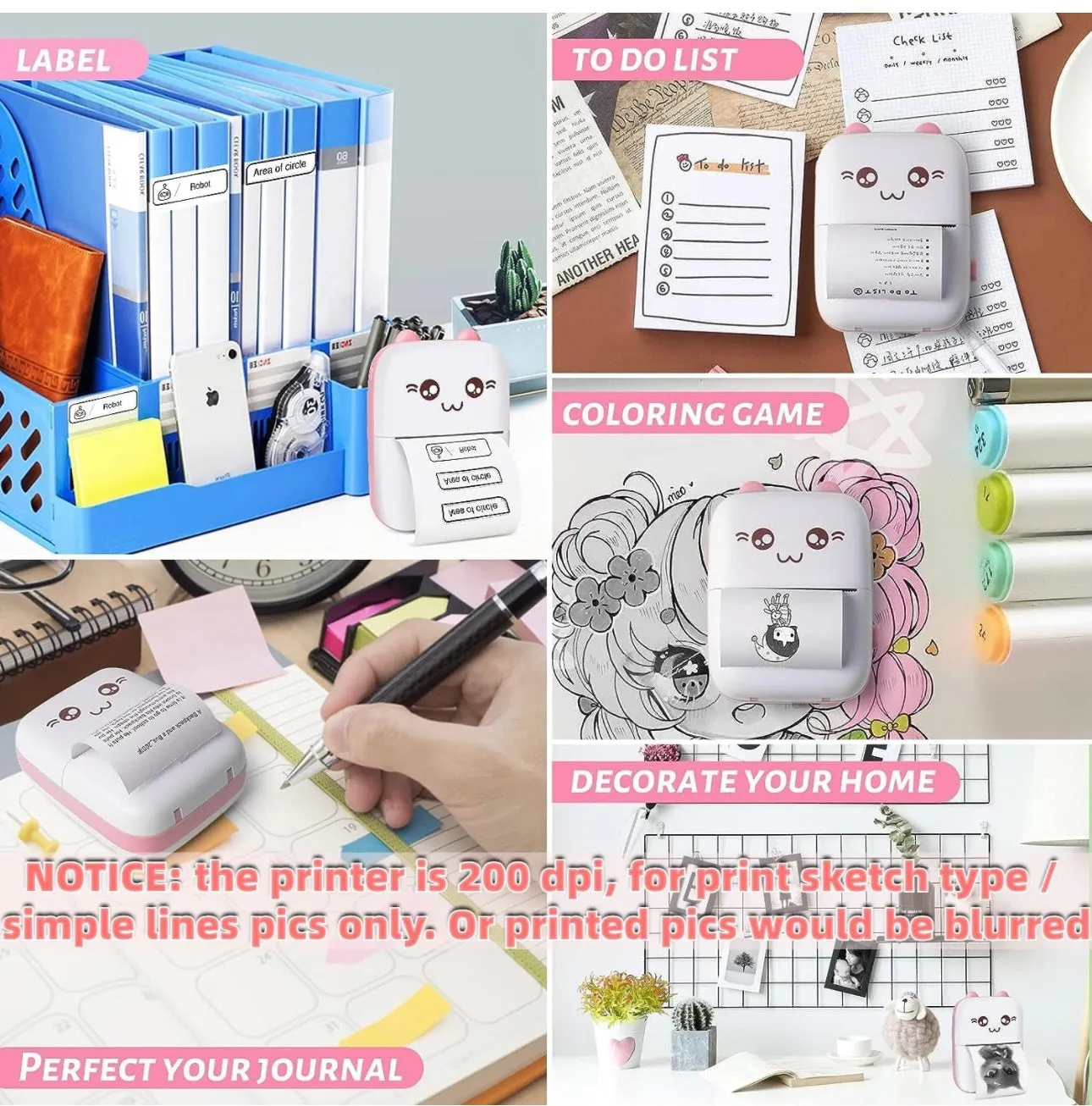 Mini Thermal Printer Inkless Sticker Printer USB APP Control Inkless Printer Wireless Mini Pocket Printer for Labels, Stickers, Photos,