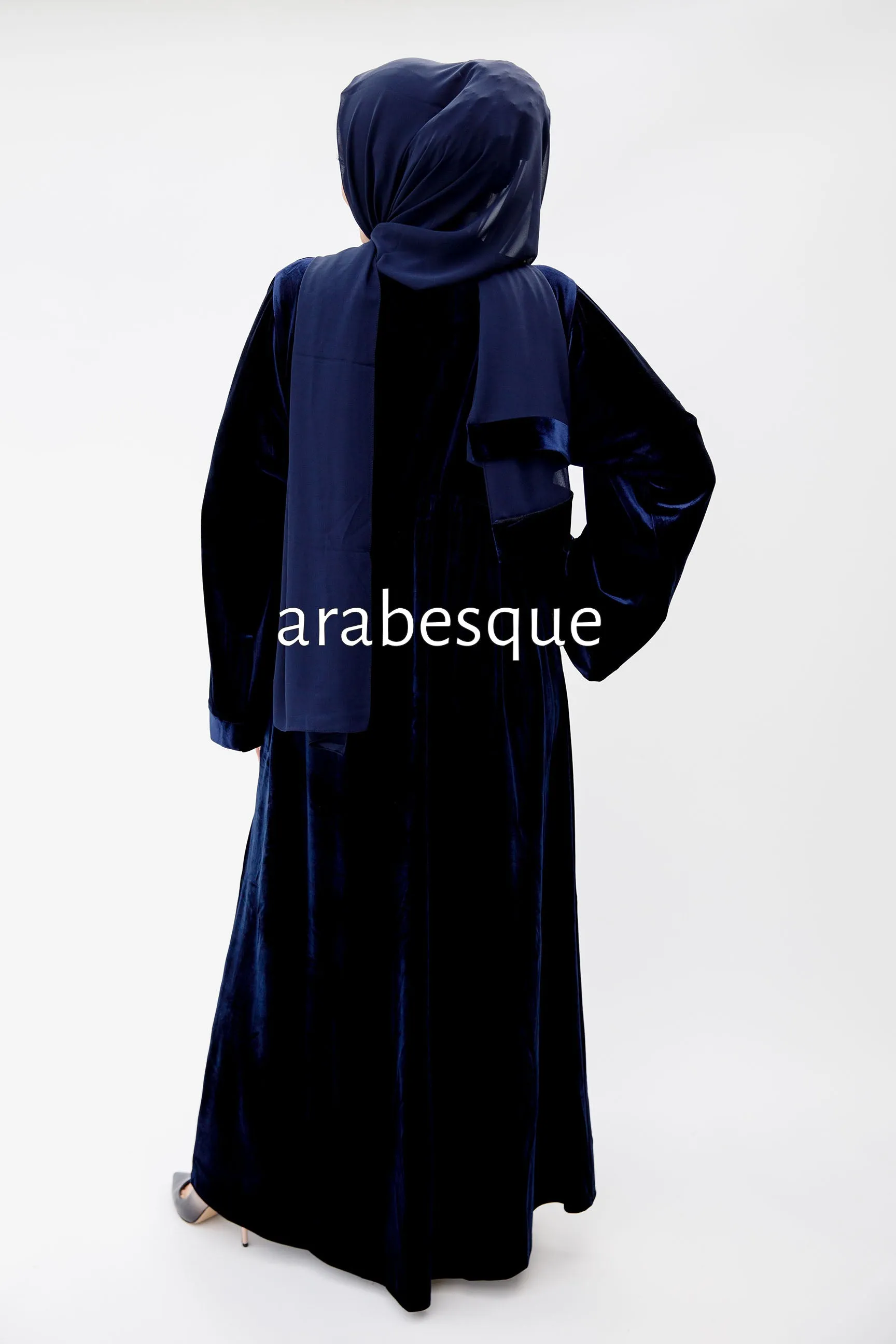 Navy Plain Velvet Open Abaya