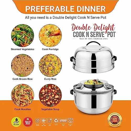 Prabha Stainless Steel Thermal Rice Cooker - Fast Heating, 1.5Kg Capacity, Durable Design - 2-Year Warranty