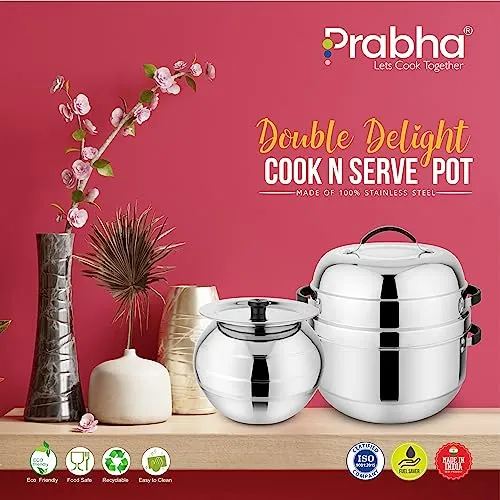 Prabha Stainless Steel Thermal Rice Cooker - Fast Heating, 1.5Kg Capacity, Durable Design - 2-Year Warranty