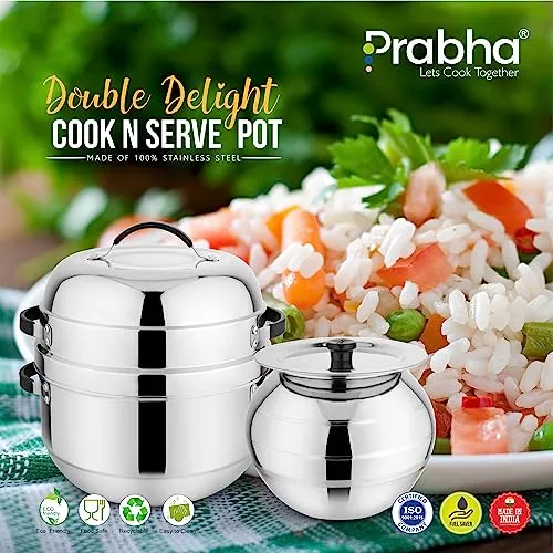 Prabha Stainless Steel Thermal Rice Cooker - Fast Heating, 1.5Kg Capacity, Durable Design - 2-Year Warranty