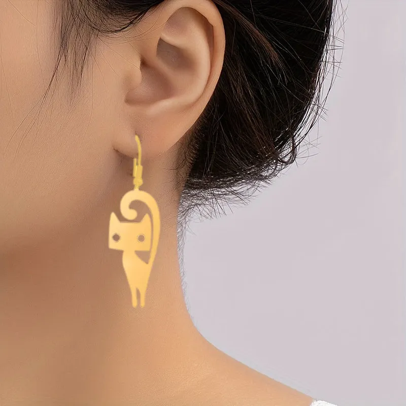 Punk-Style Cat Earrings: Fun and Funky Black Kitten Dangle Earrings for Women and Girls LJH15