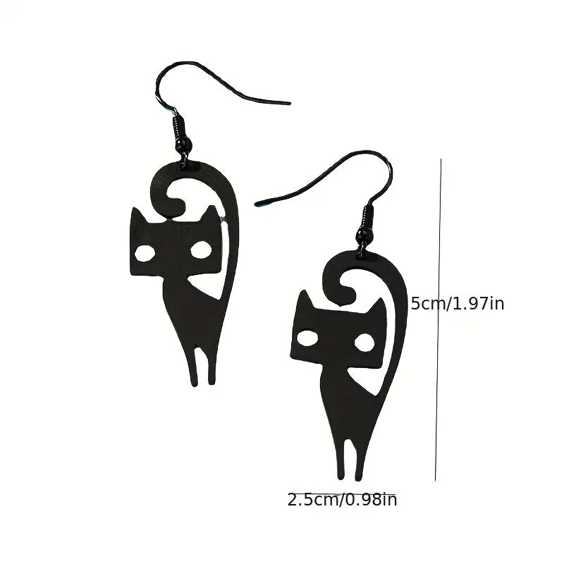 Punk-Style Cat Earrings: Fun and Funky Black Kitten Dangle Earrings for Women and Girls LJH15