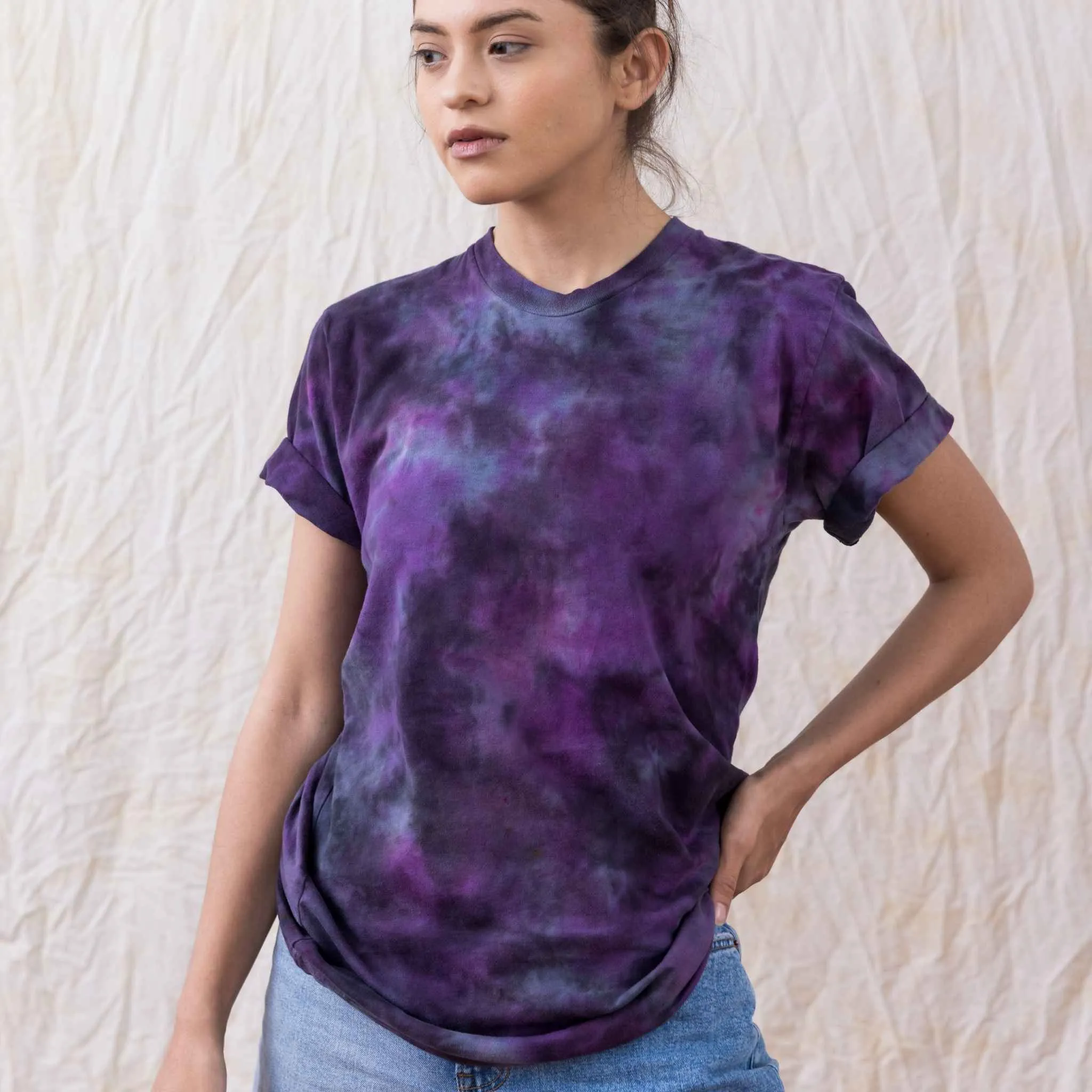 Purple dark grey tie dye pattern tee shirt funky one of a kind style