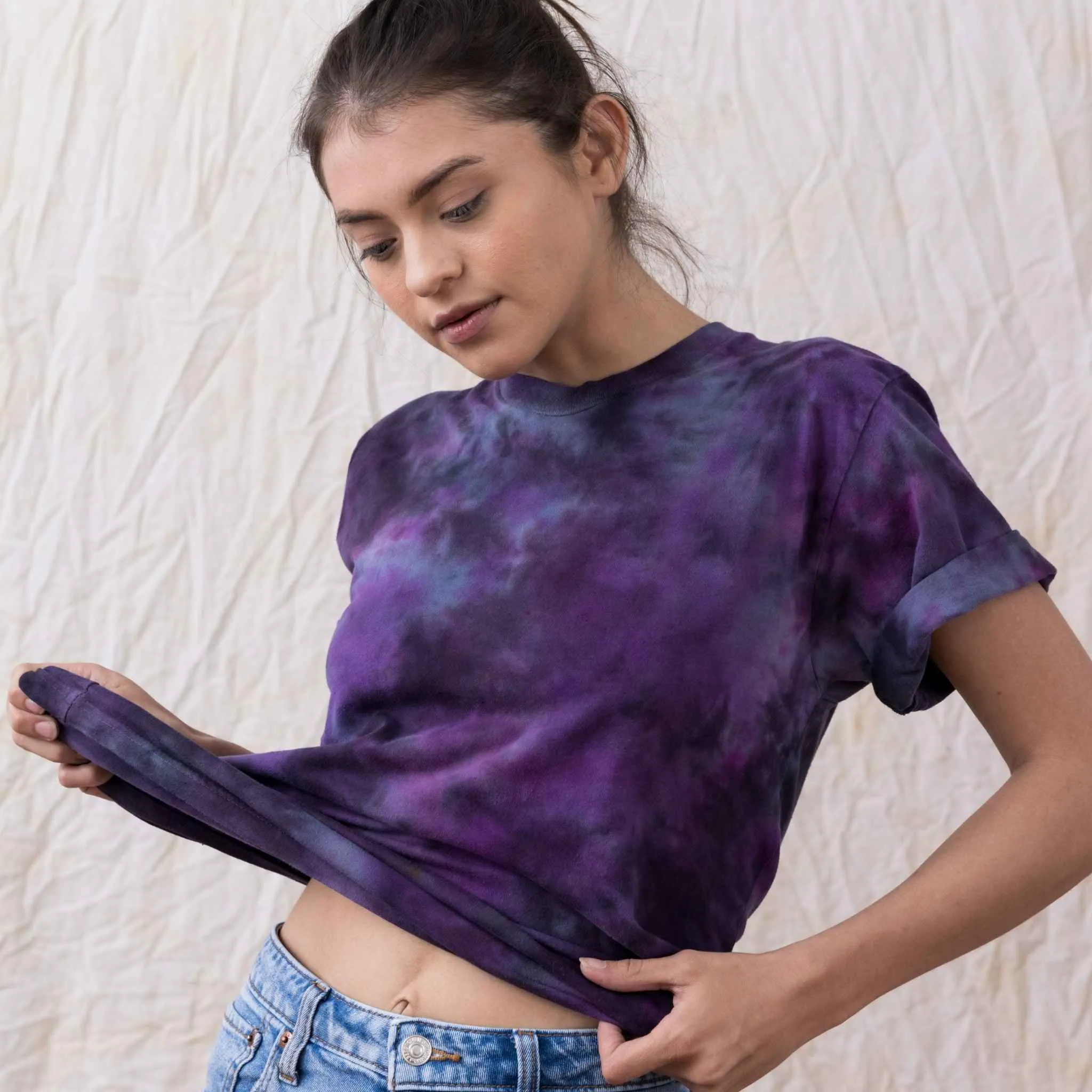 Purple dark grey tie dye pattern tee shirt funky one of a kind style