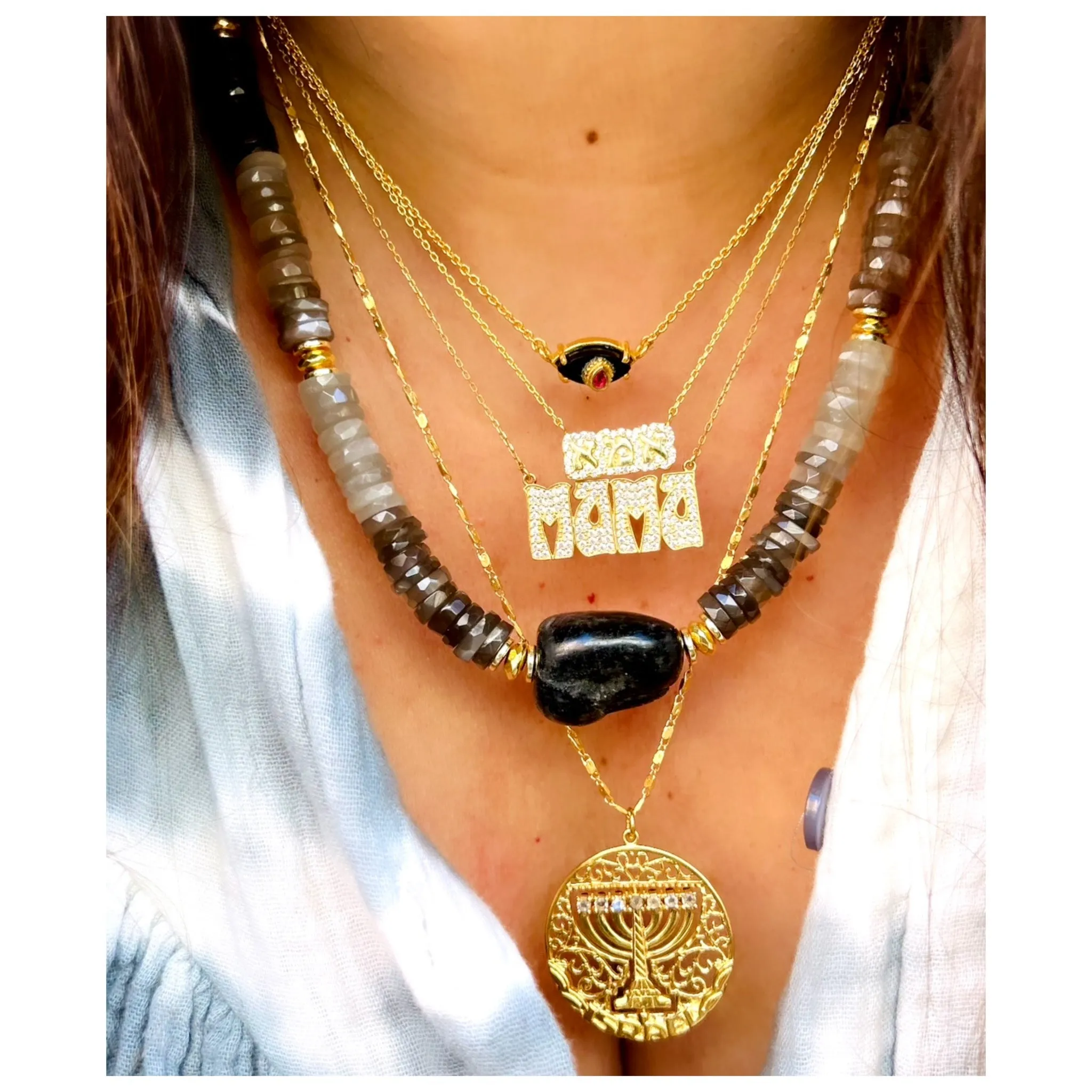 Retro Funky Pave Mama Necklace