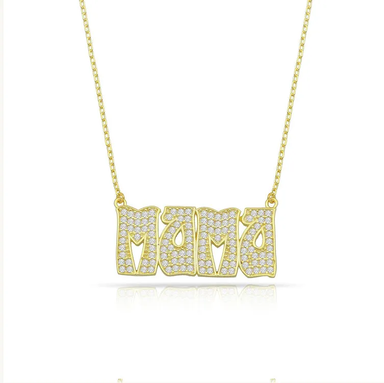 Retro Funky Pave Mama Necklace