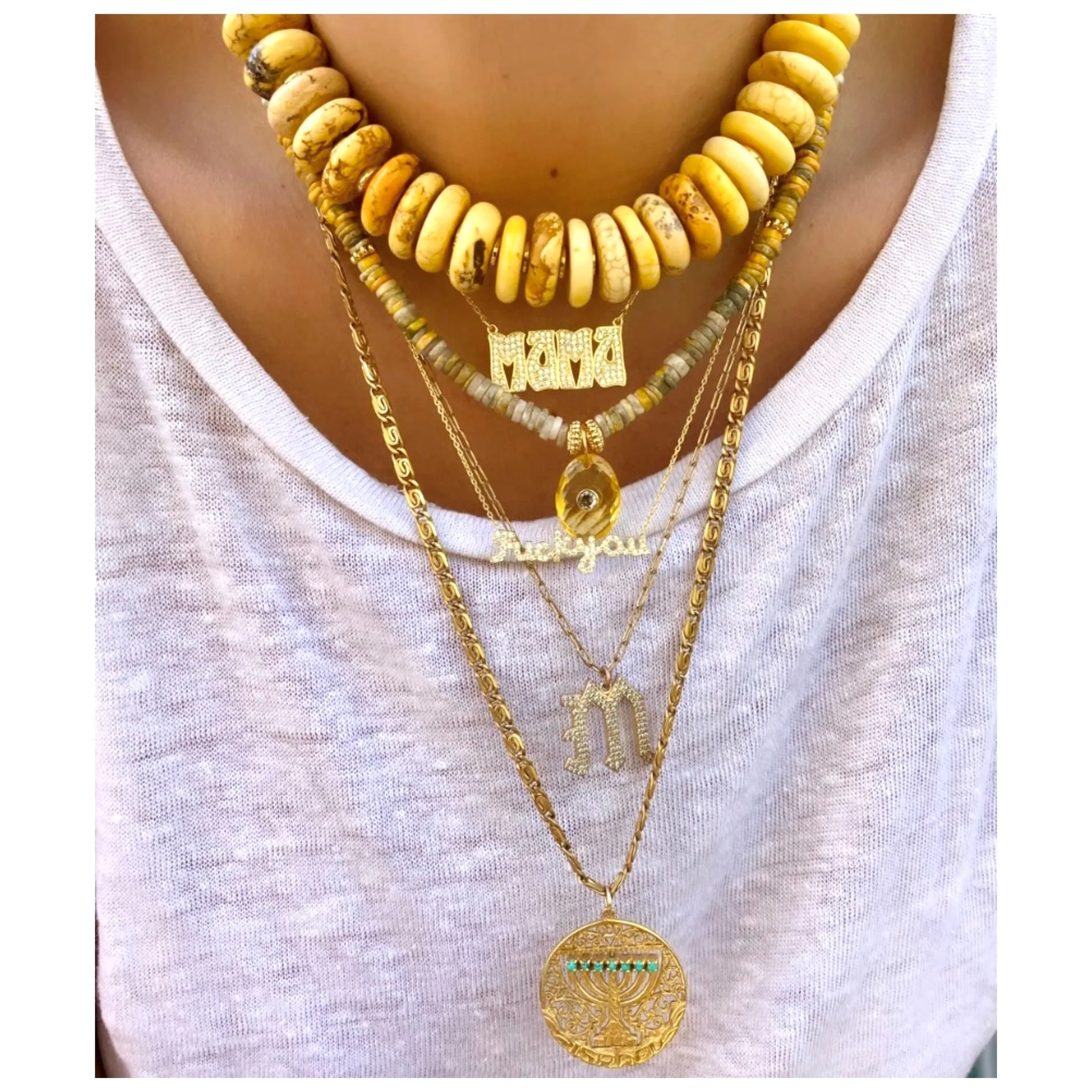 Retro Funky Pave Mama Necklace