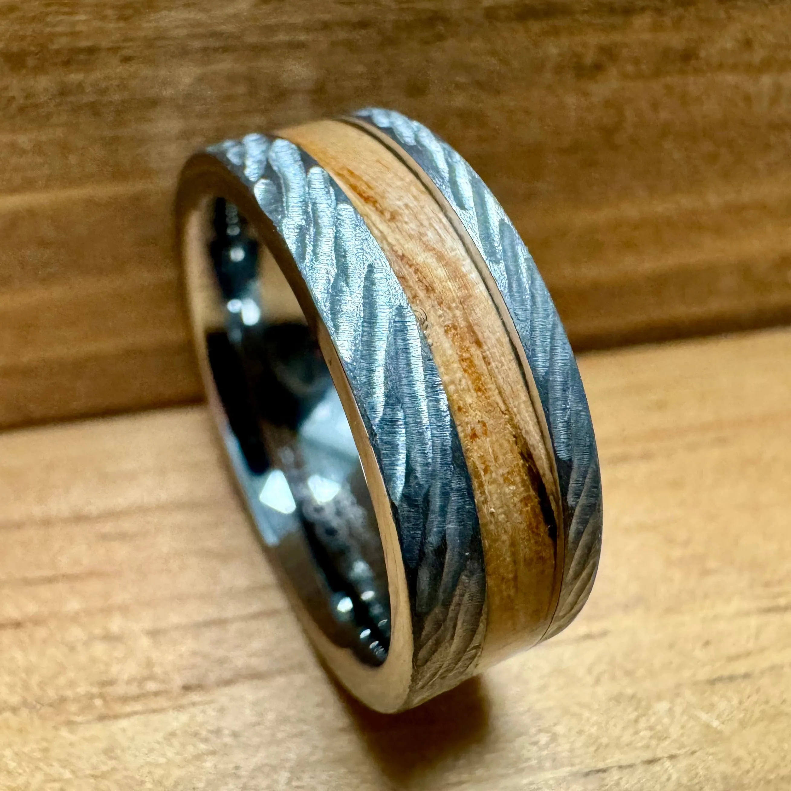 “Rugged Old Ironsides" 100% USA Made Rugged Tungsten Ring With Wood From USS Constitution Ship