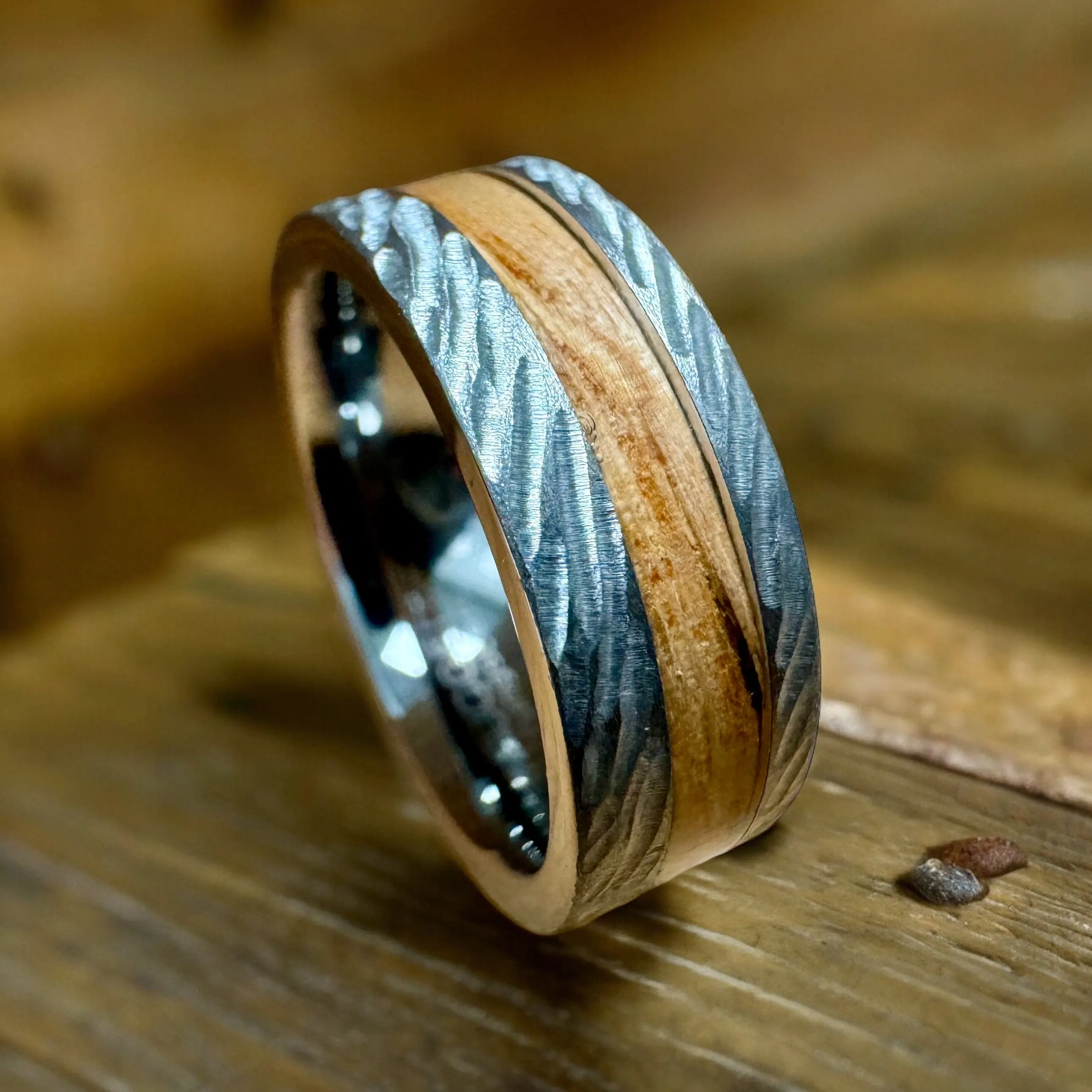 “Rugged Old Ironsides" 100% USA Made Rugged Tungsten Ring With Wood From USS Constitution Ship