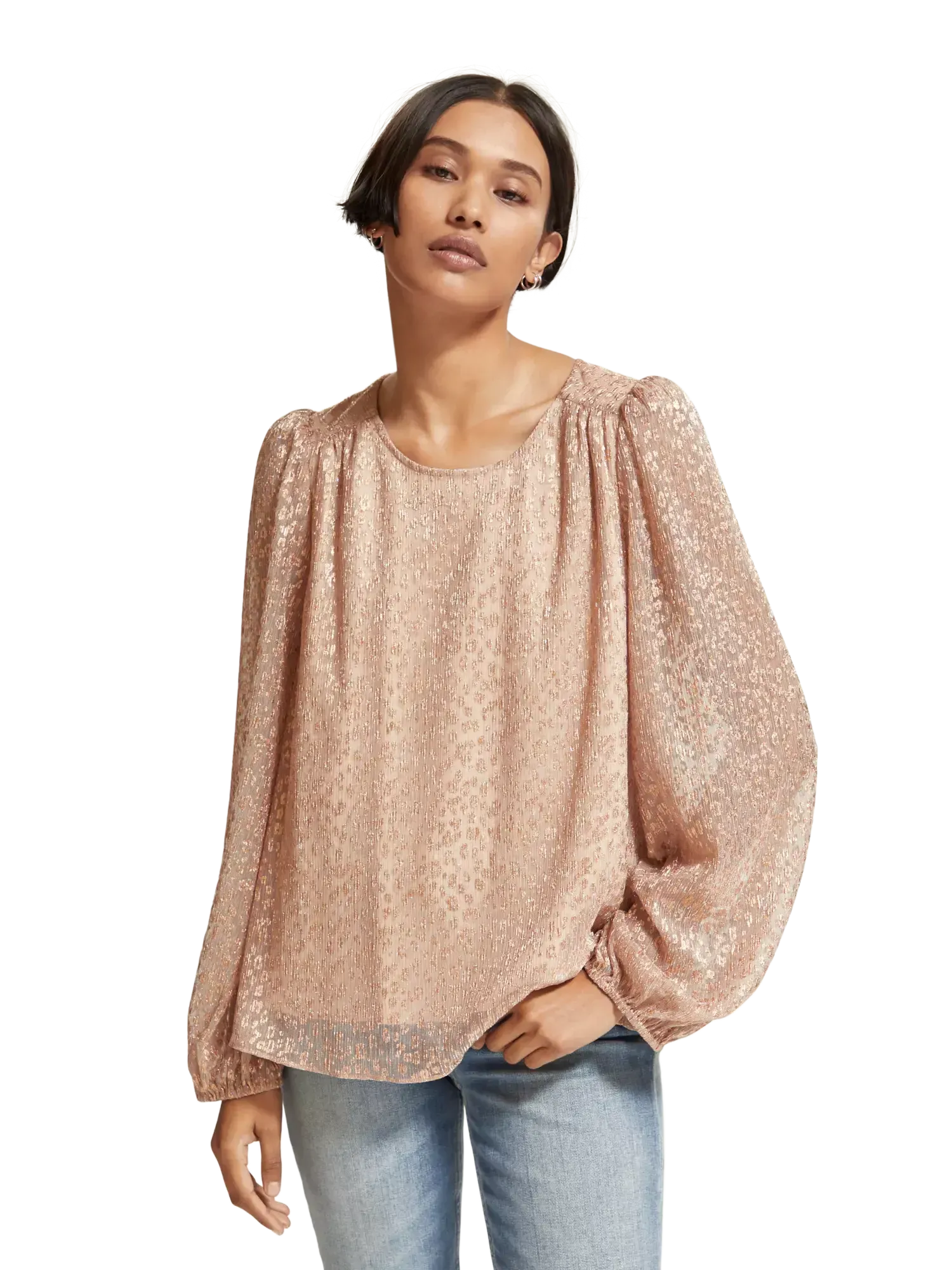 Scotch & Soda Metallic Balloon Sleeve Blouse