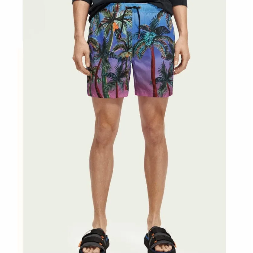 Scotch & Soda Printed Mid Length Swimshort (Navy Aop Palmtrees) 172424