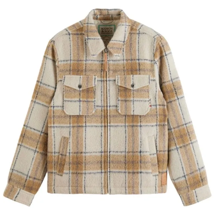 Scotch & Soda Zip-Thru Check Overshirt (Offwhite Camel Check) 174429