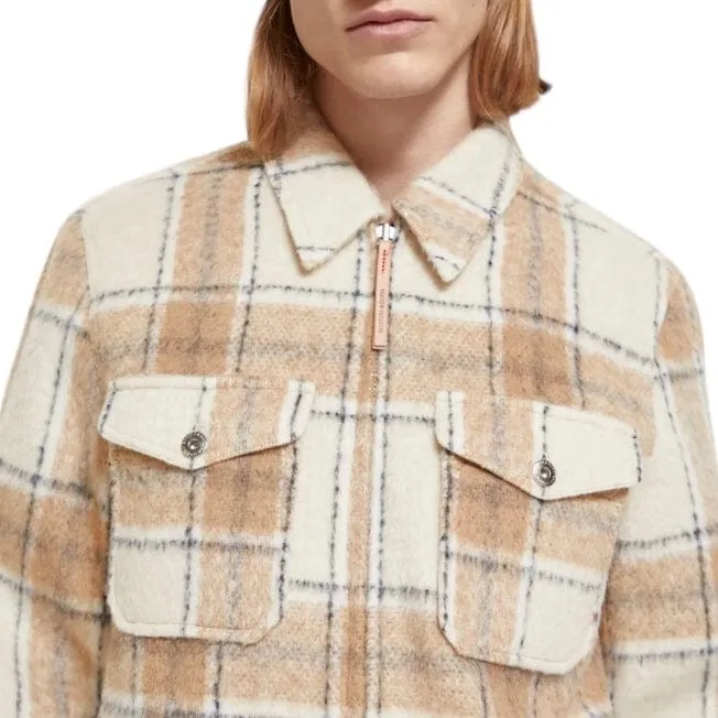 Scotch & Soda Zip-Thru Check Overshirt (Offwhite Camel Check) 174429