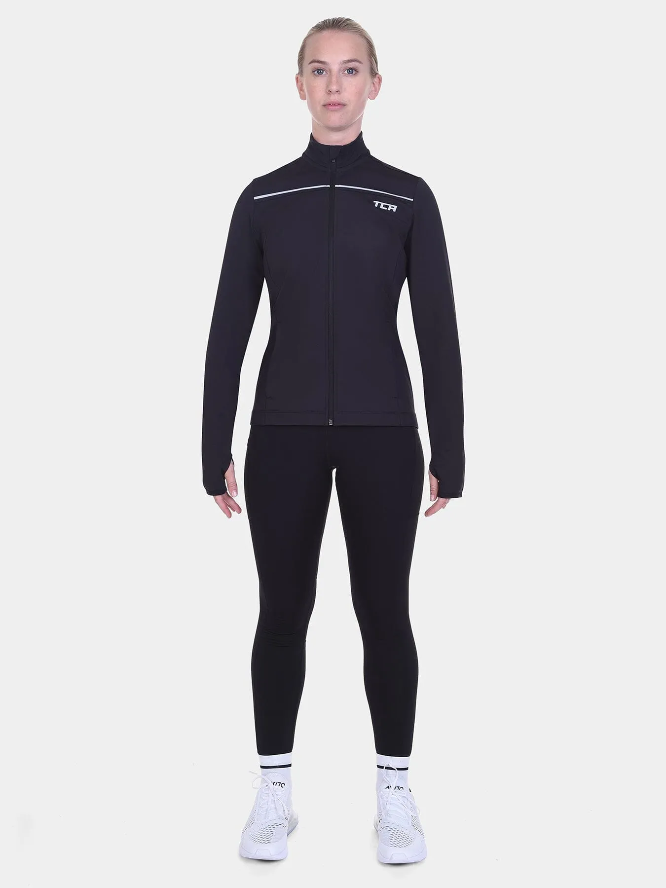 Thermal Cycling Jacket For Women With Thumbholes, Reflective Strips, Brushed Inner Fabric, Side & Internal Zip Pockets