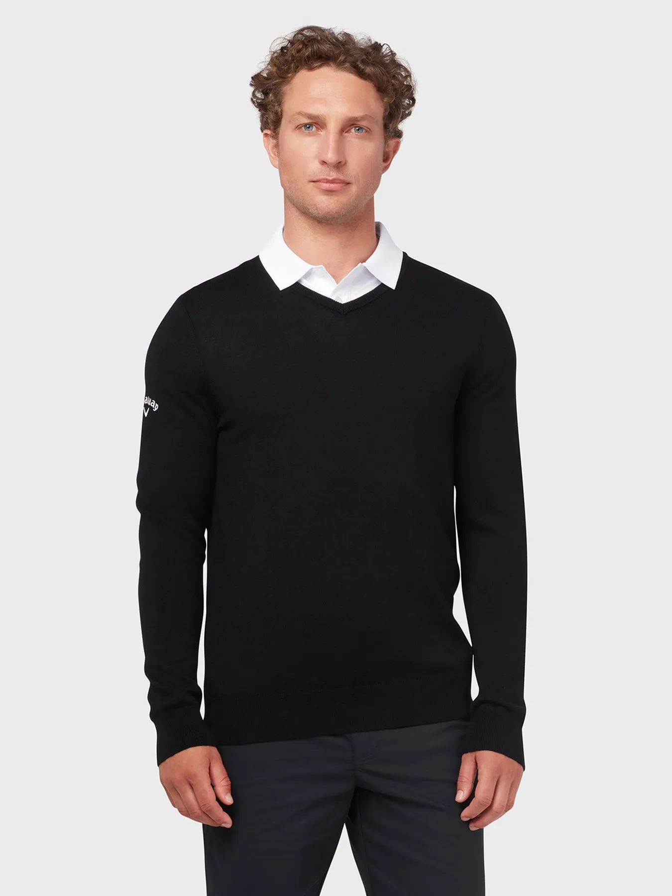 Thermal Merino Wool V-Neck Sweater In Black Onyx