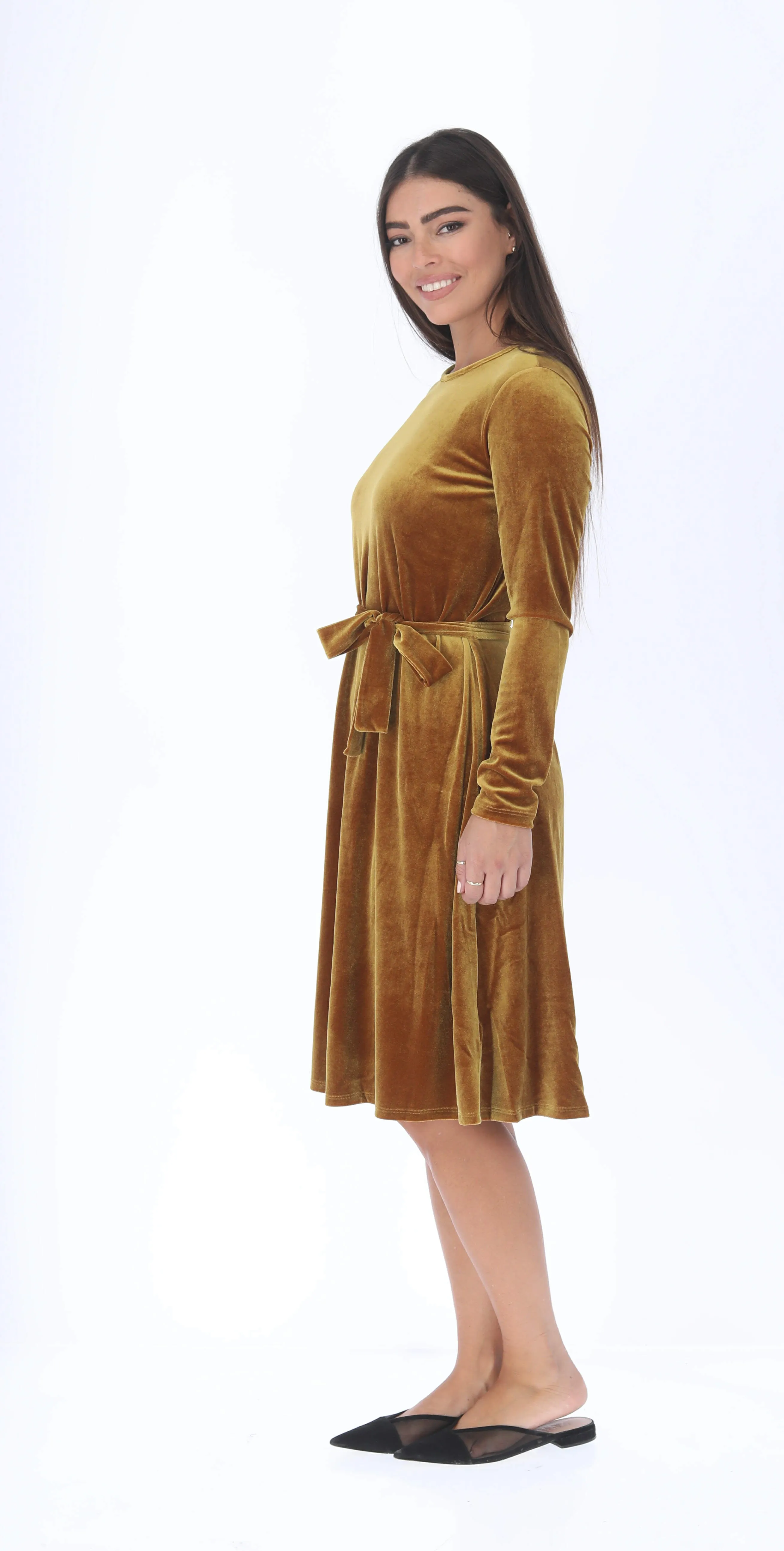 Velvet A-line Dress / Mustard