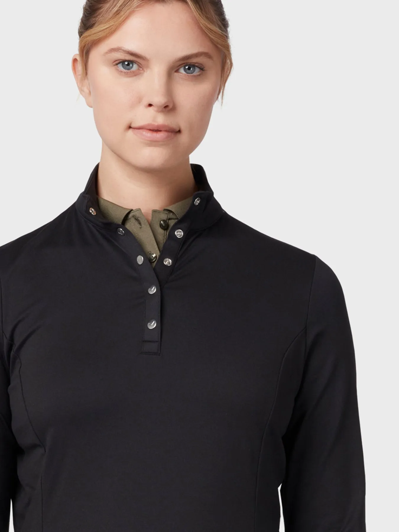 Women's Thermal Longsleeve Fleece Back Jersey Polo In Caviar