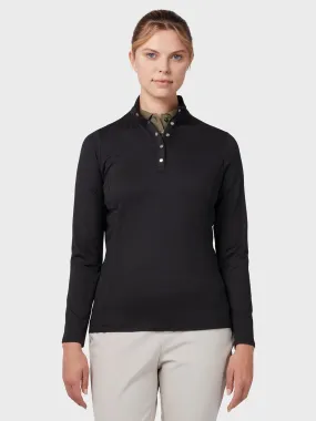 Women's Thermal Longsleeve Fleece Back Jersey Polo In Caviar