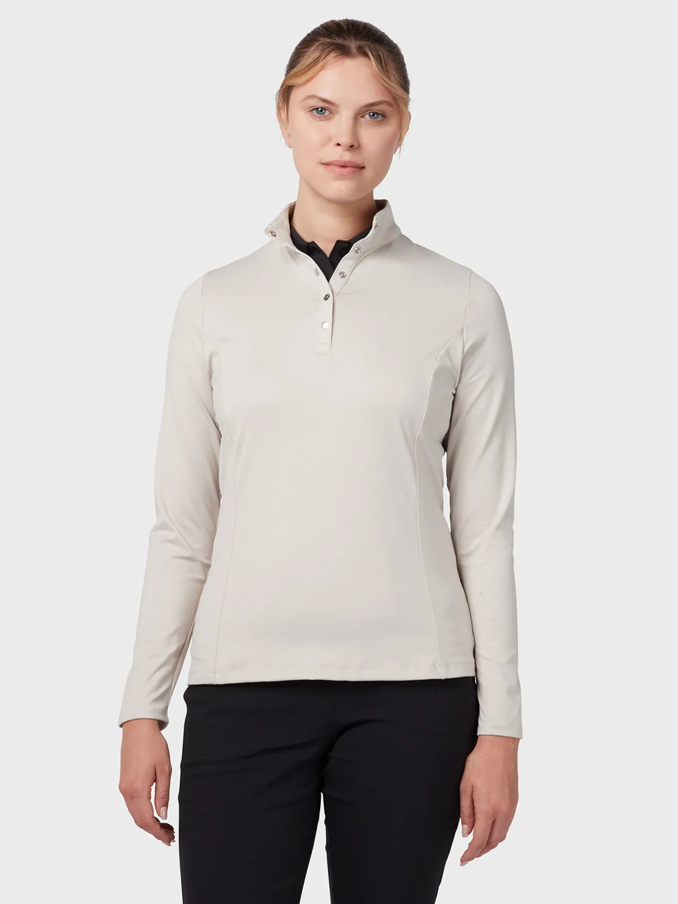 Women's Thermal Longsleeve Fleece Back Jersey Polo In Chateau Grey